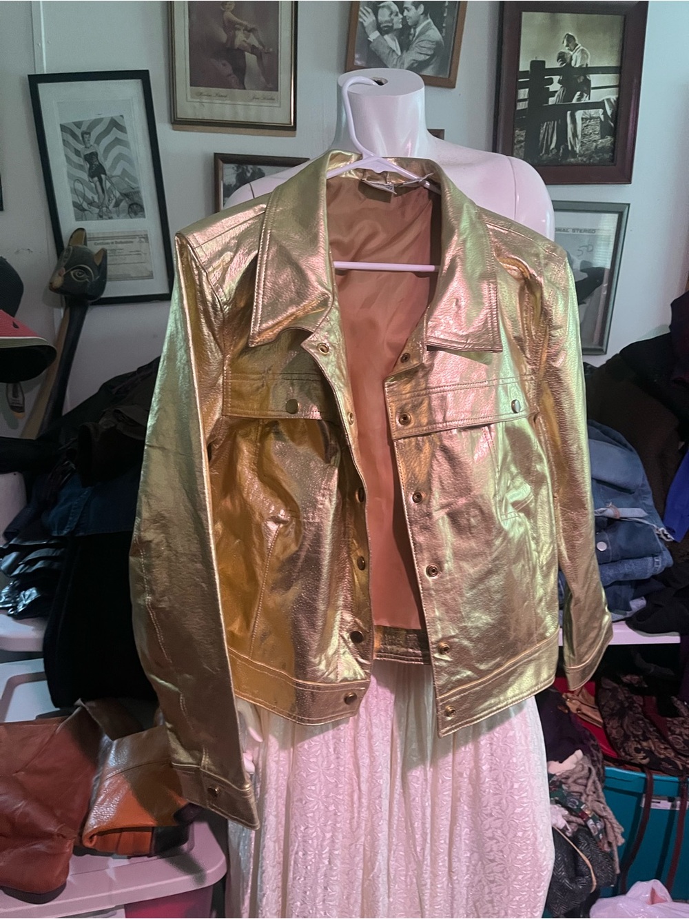 Newport News Metallic Gold Jean Jacket with Classic Collar